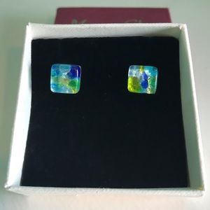 Egitor Murano Glass Earrings, New 1cm square